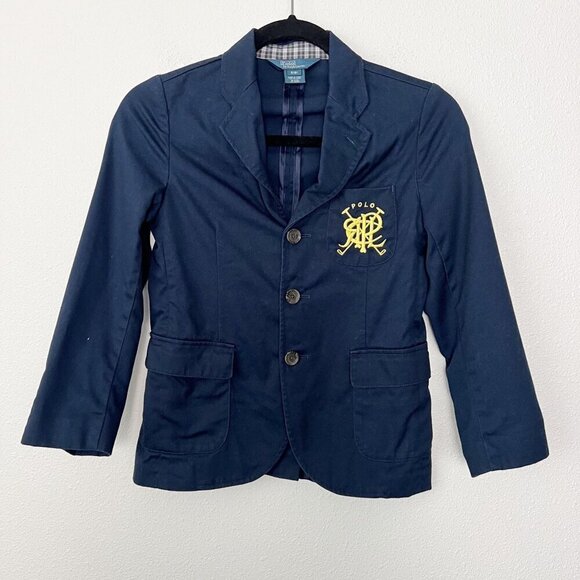 Polo Ralph Lauren Boys Small 8 Navy Blue Embroidered Blazer Sport Jacket - Picture 1 of 8